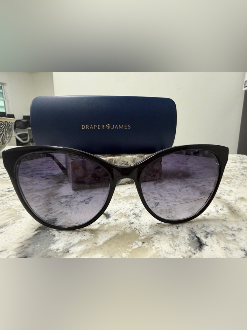 Draper James Black Cat-Eye Sunglasses with Purple Lenses